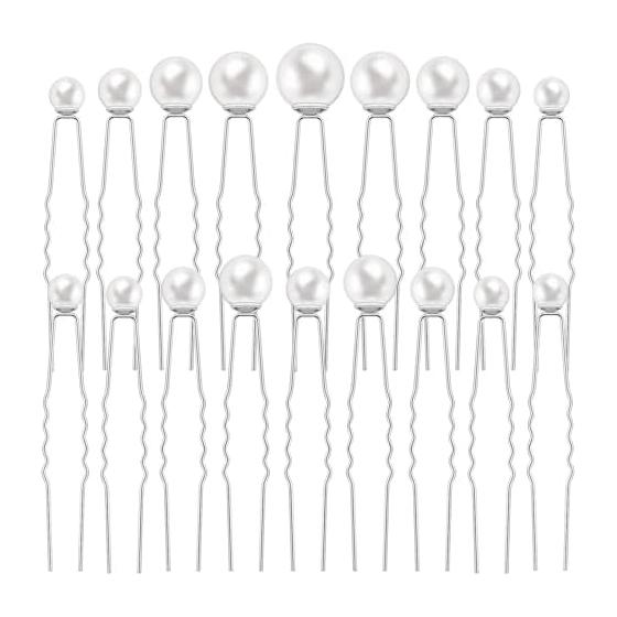 FRCOLOR 18 Pcs Pearl U-Shaped Hair Pins for Wedding, Party, Bridal Hair Accessories