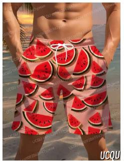 Men s summer shorts, watermelon print quick-drying swimsuit beach shorts, men s clothing S