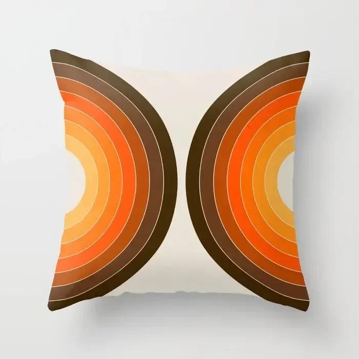 Retro Rainbow Tunnel Pattern Pillowcase Brown Plush Cushion Cover Living Room Bedroom Sofa Chair Home Decor Pillowcase 45X45Cm