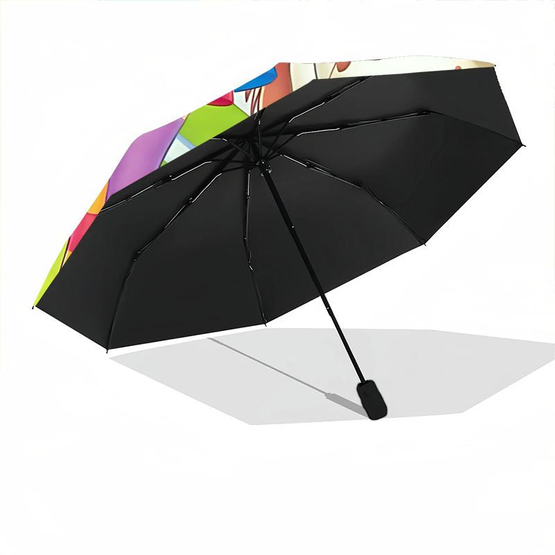 1pc Pippi Longstocking Automatic Folding Umbrella - Compact 8-Rib Design, Durable Plastic & Iron, 053