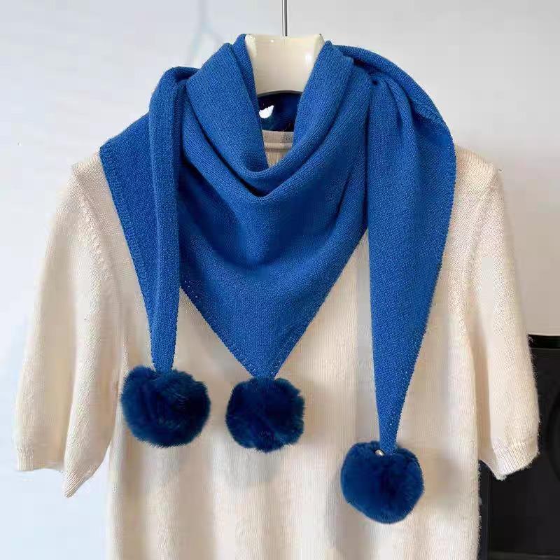 Women S Warm Knit Triangle Scarf With Pom Pom Korean Style Versatile Fashion Scarf