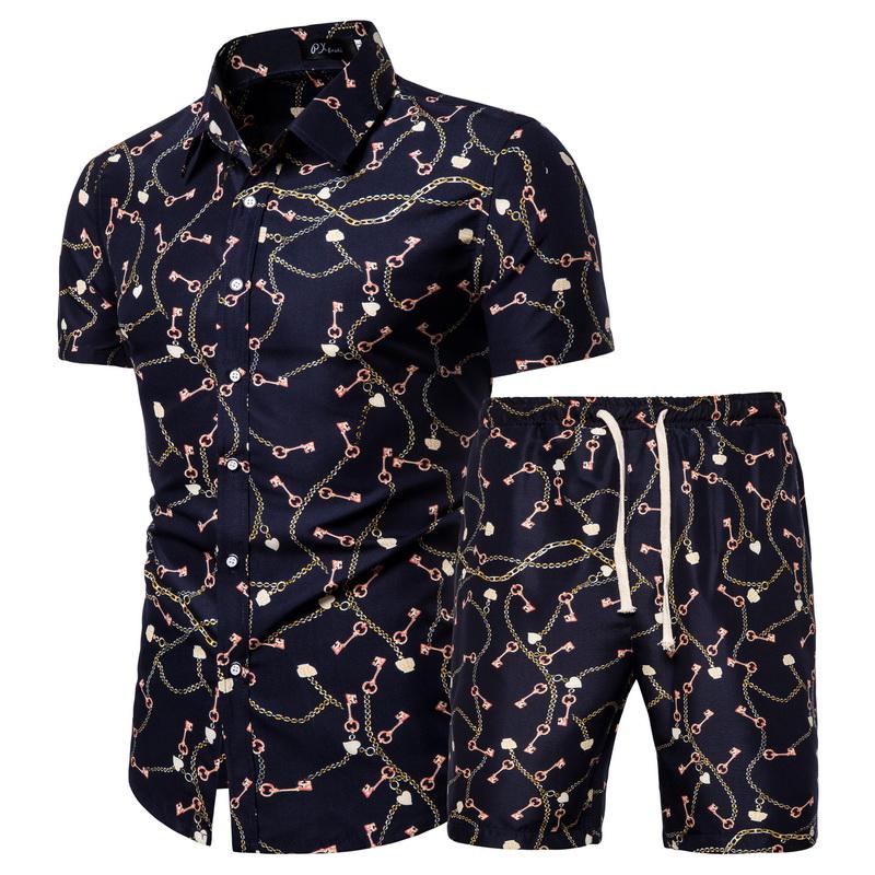 Men Sets Men Clothing Short Sleeve Shirt Shorts Set Floral Printed 2 Piece Set Summer Beach Wear Outfit for Men