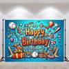 2D Sporty Baseball Happy Birthday Background Cloth Photo Booth Prop