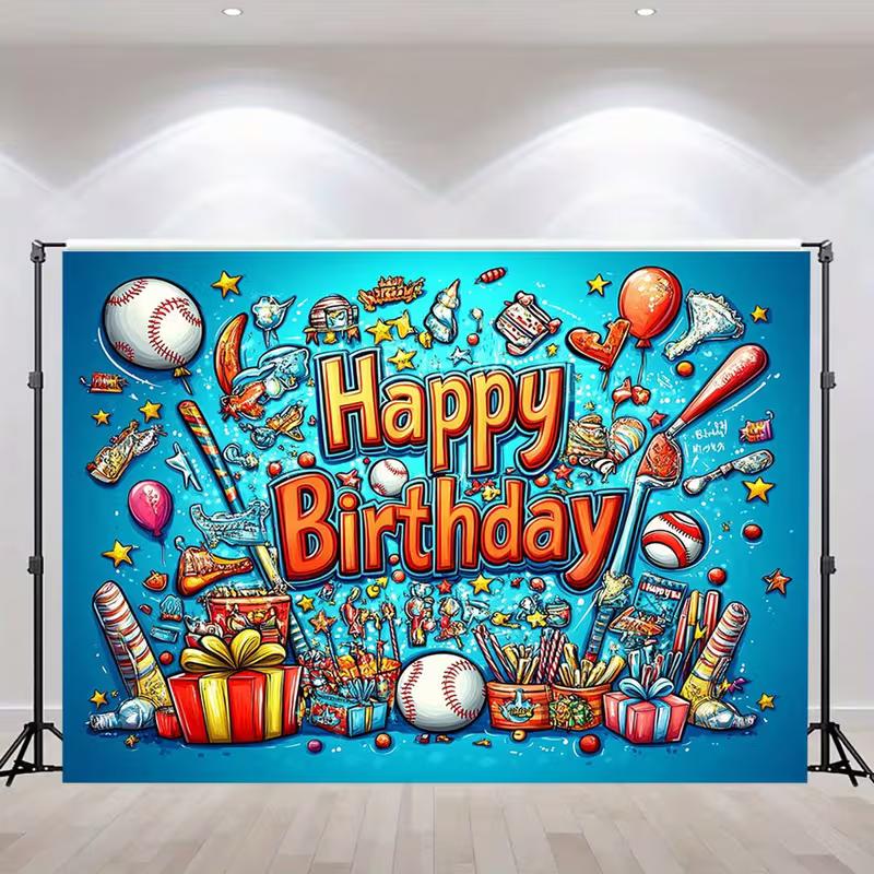 2D Sporty Baseball Happy Birthday Background Cloth Photo Booth Prop