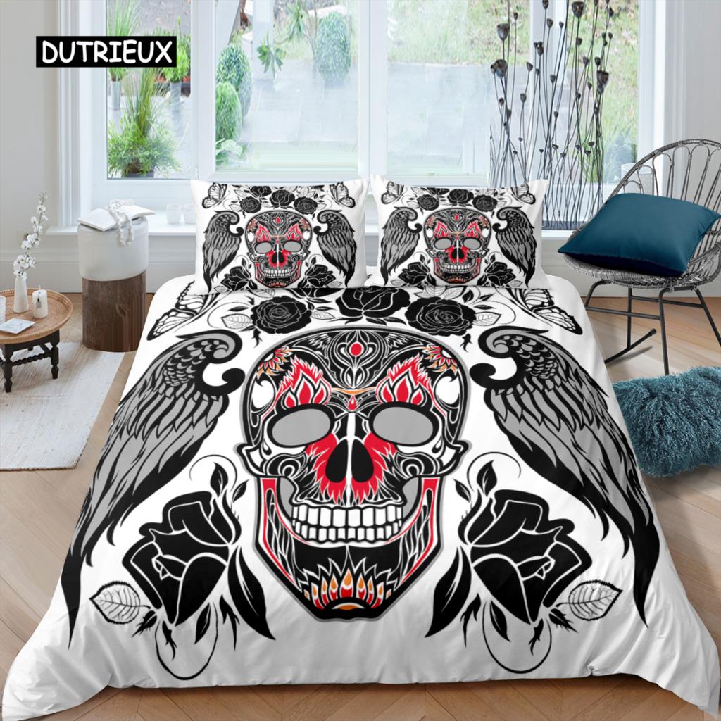 

Комплекты постельного белья Sugar Skull King Beauty Kiss Skull, пододеяльник, комплект постельного белья Bohemian Print, черное постельное белье Queen Size EU single(135x200cm)