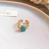 18K Real Gold Electroplated Stainless Steel Turquoise Texture Cuff Rings Retro Ethnic Style Ring Fashion Hand Zircon Women