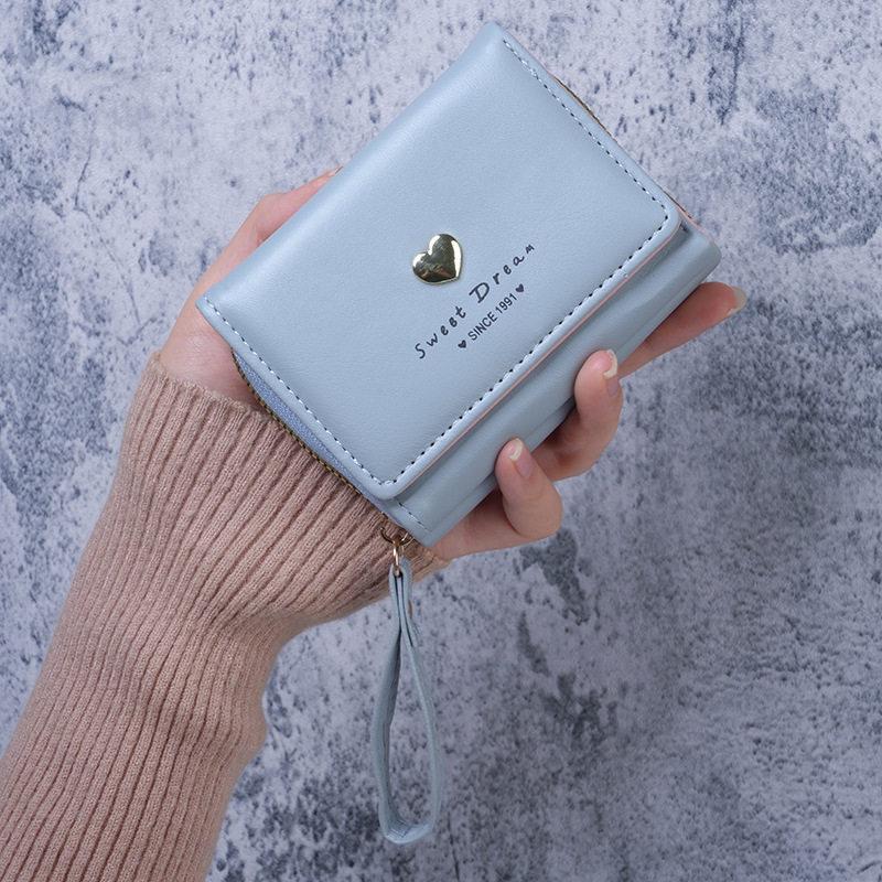 Women's Heart-Shaped Mini Coin Purse & Card Holder - Cute Three-Fold Zipper Wallet with Large Capacity