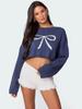 Jiamedi 2025 Bow Knit Top Casual Long Sleeve Cropped Pullover Sweater for Women