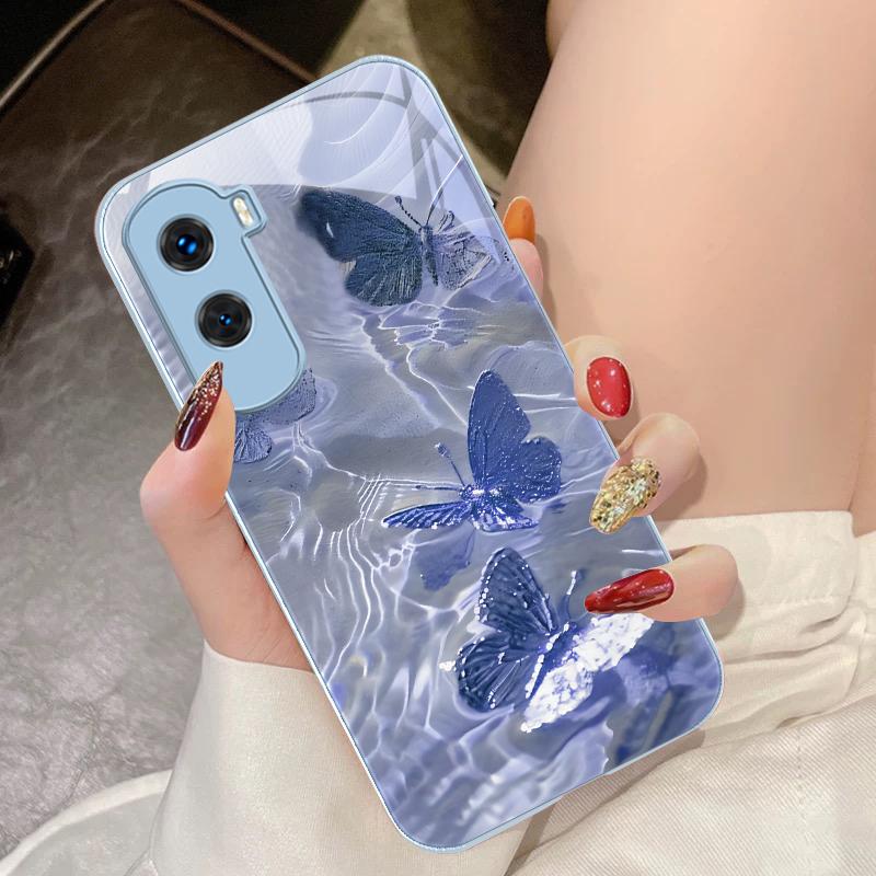 Lucky Butterfly White For Honor 200 90 8X 9X Pro Lite P50 P40 Nova 10 11i P60 Magic4 6 Mate 20 50 Tempered Glass Phone Case