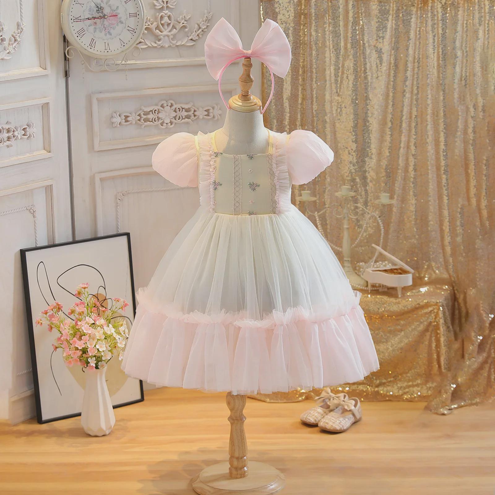 

Girls Summer 2025 Lace Embroidery Lolita Princess Dress for Performances 130cm