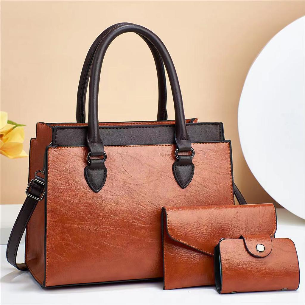 Neue Damen 3 in 1 Fashi Retro Tote Umhängetasche Patchwork Lässig PU-Leder 3-teiliges Set Umhängetaschen