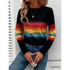 Women's New Fashion Casual Round Neck Striped Printed Long-sleeved T-shirt