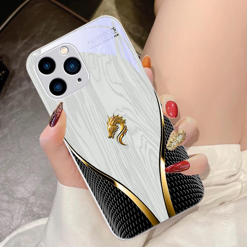 Yellow Dragon Qi Soars To The Sky For IPhone 15 Pro 14 13 12 Mini 11 XS Max XR 7 8 Plu SE 2020 2022 Tempered Glass Phone Case