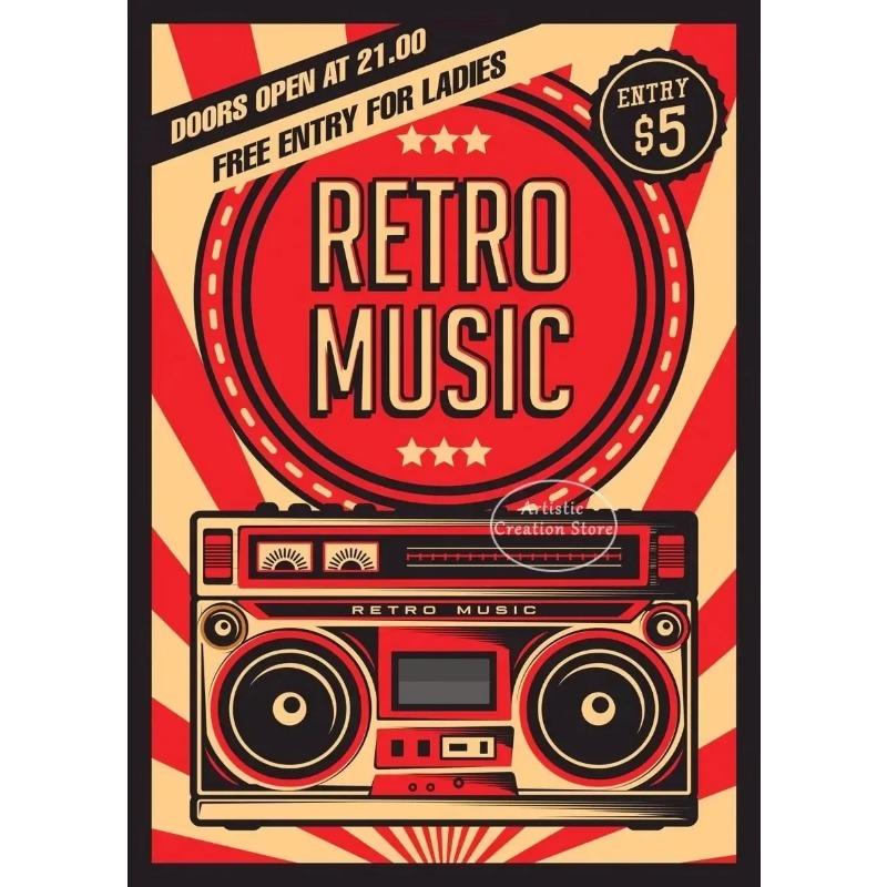 Vintage Nadruk Płótno i Malarstwo Retro Muzyka Oznakowanie Plakat na Imprezę Disco Obrazy Ścienne do Dekoracji Pokoju w Skandynawskim Barze Kawowym Studio