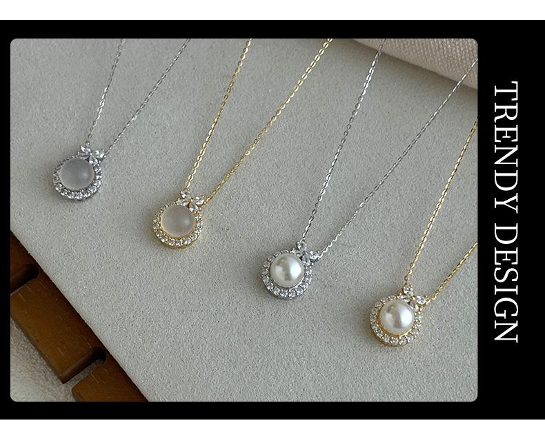 Banyan Tree S925 Silver Princess Bow Necklace with Chalcedony, Pearl & Diamond Accents