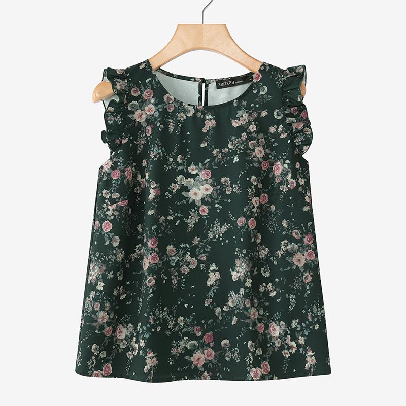 

ZANZEA Женские повседневные топы-майки без рукавов с круглым вырезом и цветочным принтом 5XL темно-зеленого