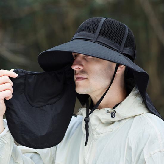 Summer Fisherman Hat, Wide Brim Adjustable Drawstring Bucket Hat, Outdoor Activity Hat with Shawl And Face Guard Design