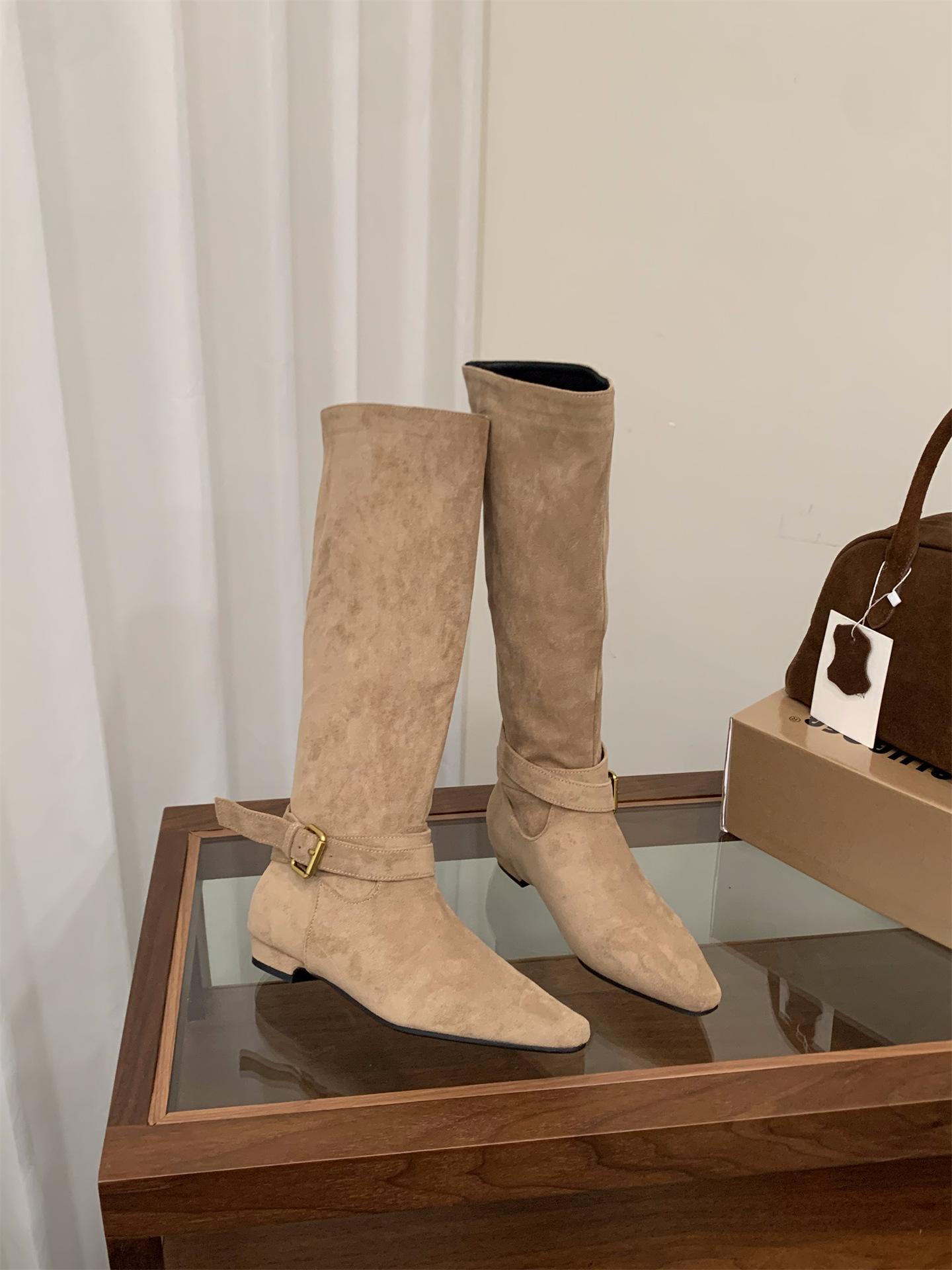 

Coarse Heel Coffee Suede Skinny Boots Women s Boots 2025 New Autumn and Winter Maillard Medium Boots Stacking Boots 39