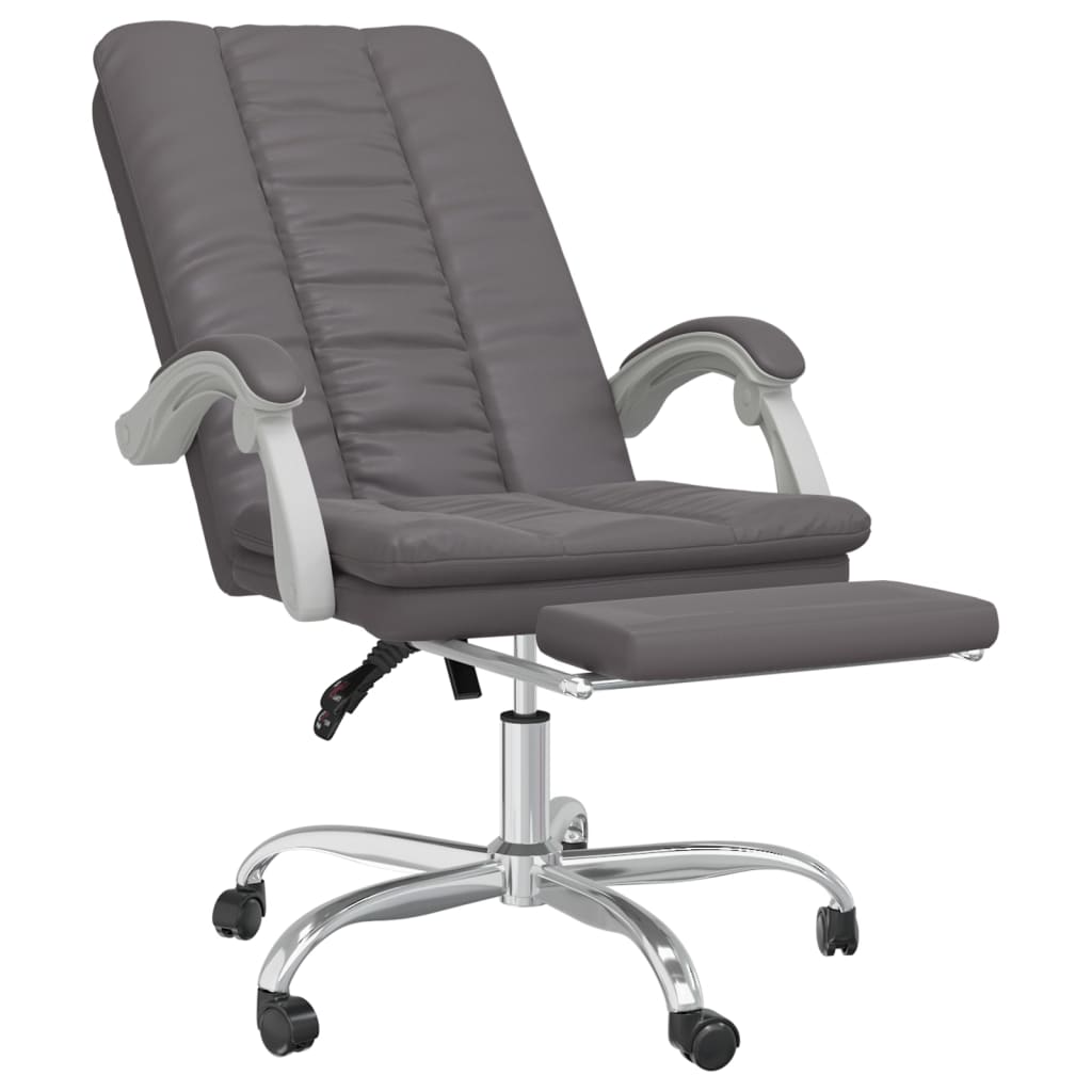 Office Chair with Reclining Function Grey Faux Leather