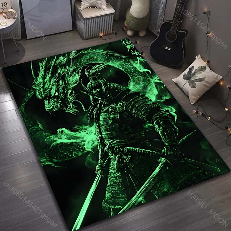 Multiple Sizes Samurai and Dragon Art Rug Pattern Carpet for Living Room Bedroom Sofa Home Decor Non-slip Floor Mat Luxury Gift