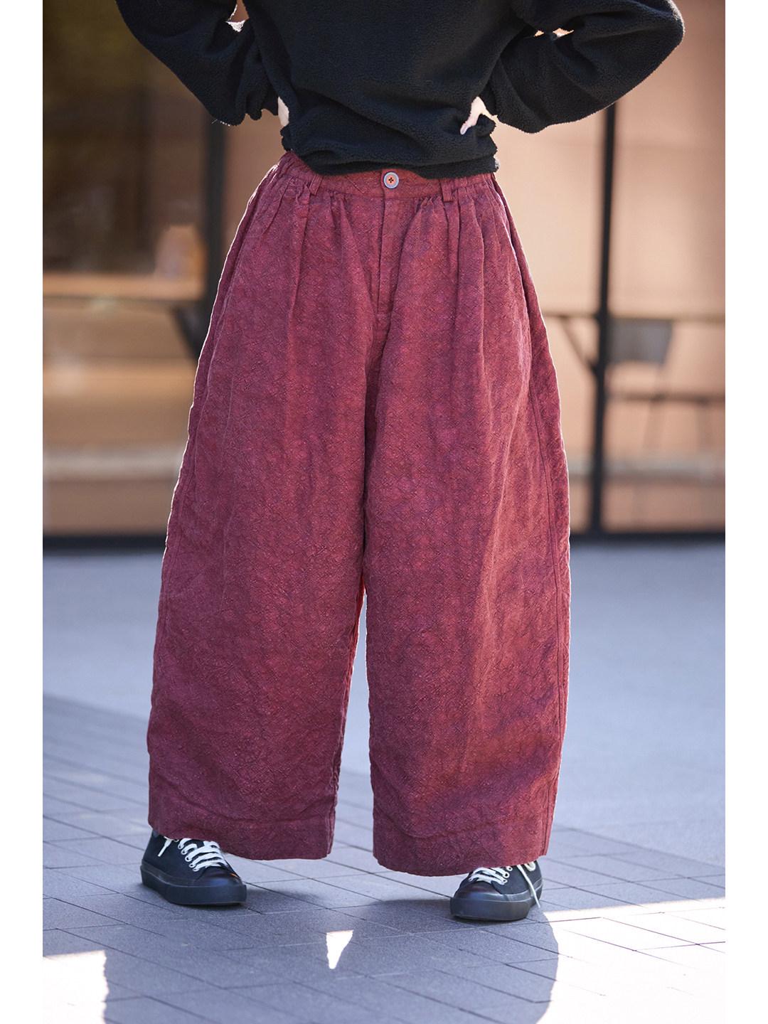 New Retro Wine Red Slimming Winter Linen Pants Large вино красного