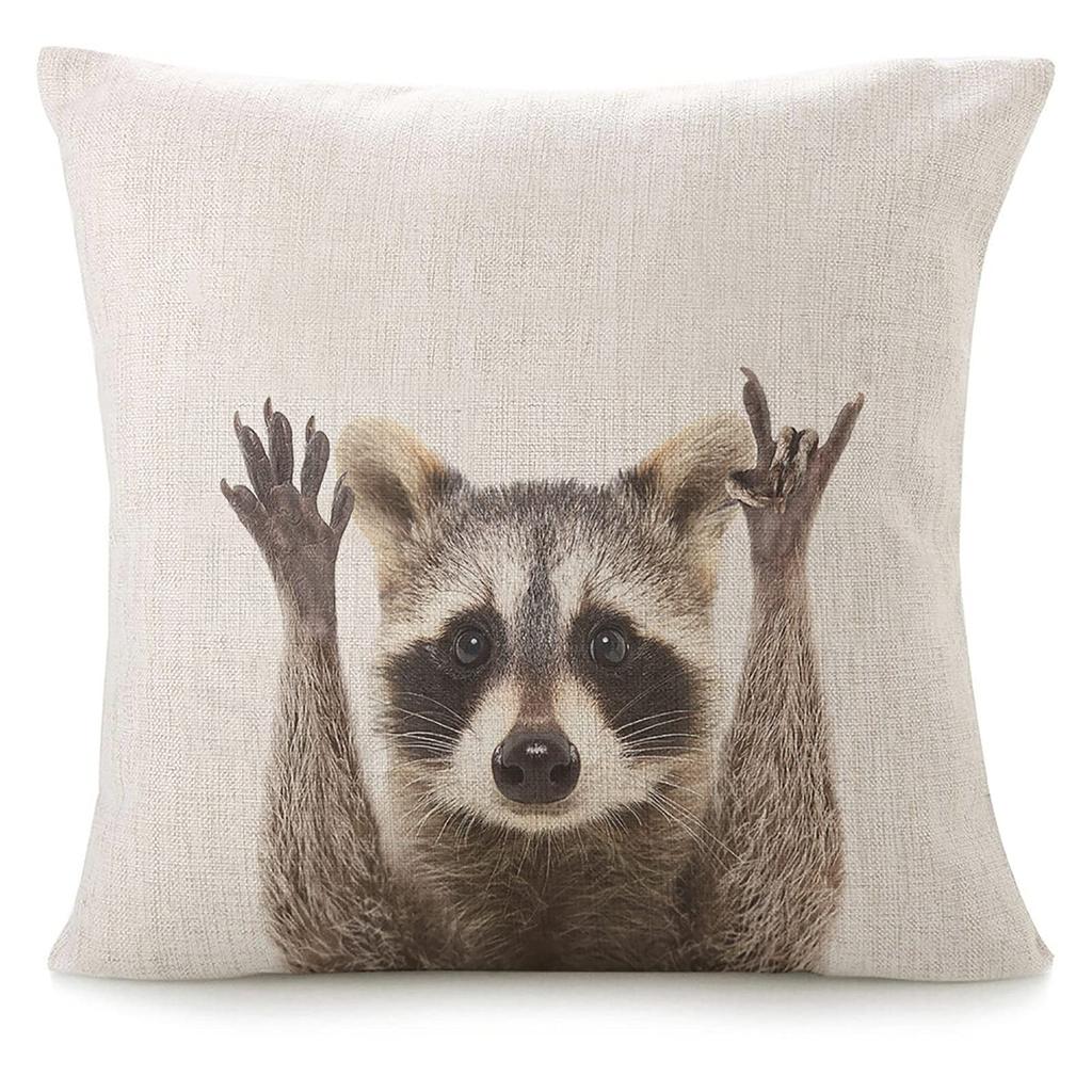 Cute Raccoon Pillowcase Funny Animal Cushion Cover Nature Lover Gift Rustic Home Decor Novelty Throw Pillow