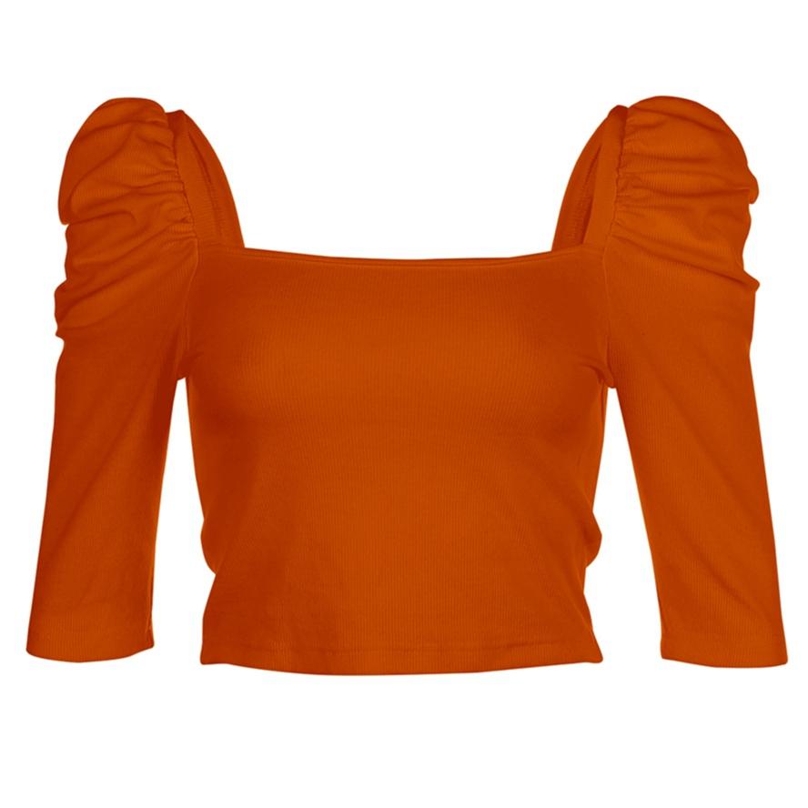 Spring Comfortable Women Unique Design Square Color Solid Color Charming Sense Shirts Puff Sleeve Tops