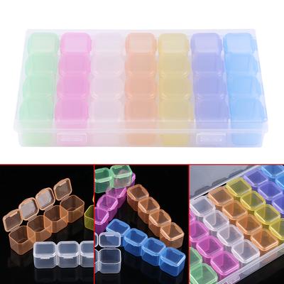 Small Removable Storage Box with Lid 28 Grids Colorful Plastic Box, Bds with Compartments, 17 X 10.5 X 2.5 Cm, PP Material