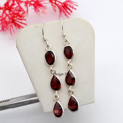 Red Garnet Silver Earring,925 Sterling Silver Earring Boho Earring Handmade Designer Drop & Dangle Earring New Year Wedding Silver Earring