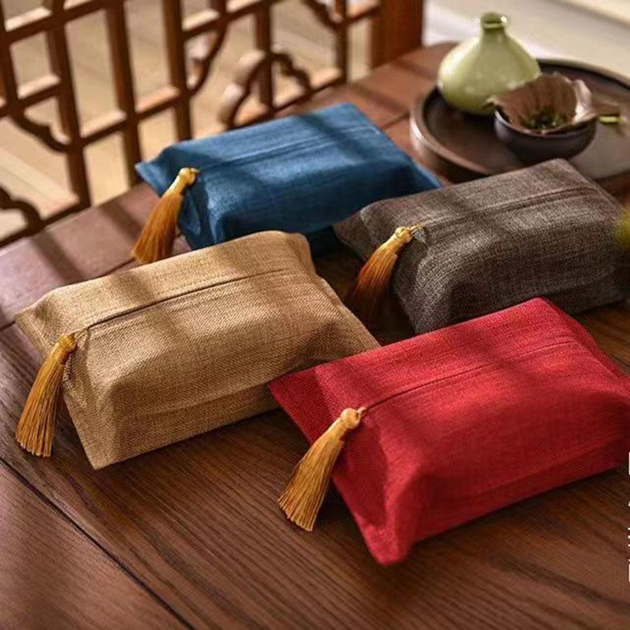 Nordic Style Tissue Box Fabric Bag Cover Portable Pumping Napkin Storage Rectangle Monochromatic Car Office
