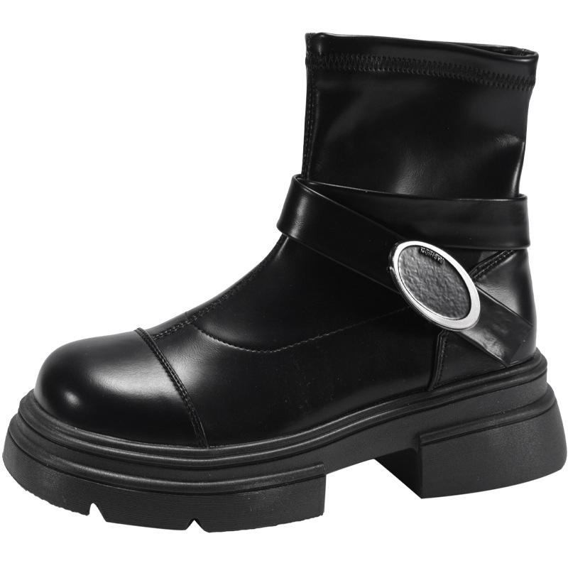 Popular Internet Celebrity Black Retro Platform Martin Boots Women's 2025 New Autumn and Winter British Style Heightening Thin Short Boots