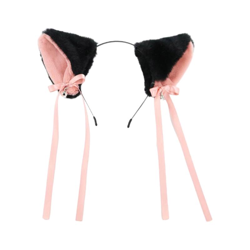 

Lolita Cats Ears Hair Hoop Plush Headdress Simulation Animal Headband with Bowknot All-match Headband for Street Shoo 1