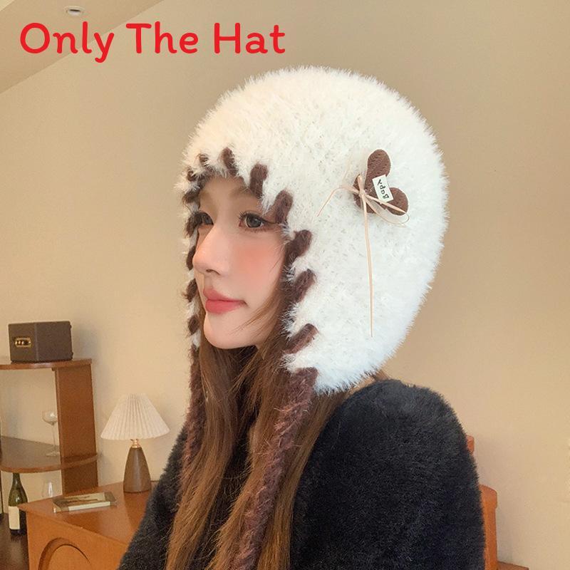 Plush Cozy Knit Hat For Women With Design Suitable For Autumn And Winter белый