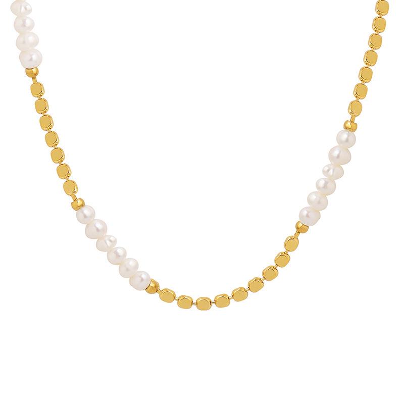 French INS Style Copper Freshwater Pearl Necklace: Elegant Temperament, Non-fading, Lentil Splicing, Women's Jewelry Accessory