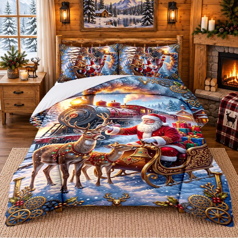 Weihnachts 3-teiliges Bettwäsche-Set 1 Bettlaken 2 Kissenbezüge Bedruckt Schlafzimmer Bettwäsche Weihnachtsgeschenk