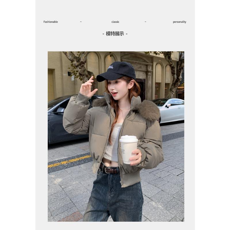 Women S Short Loose Thick Cotton Padded Coat With Detachable Fur Collar