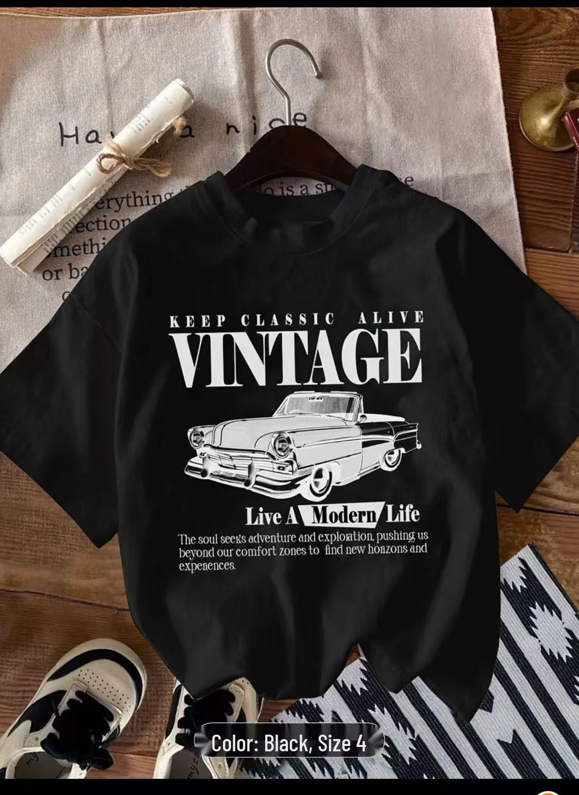 

Women s Retro Car Print Cotton Pullover T-Shirt Small чёрный