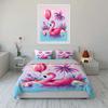 3Pcs Cute Flamingo Float Bedding Set, Pink Flamingo with Balloon & Palm Tree Print Duvet Cover + 2 Pillowcases, gift for kids