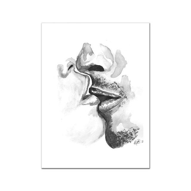 Nordic Fashion  Lover Kiss Black White Abstract Line Posters Print Canvas Painting Hand Wall Art Pictures Bedroom Home Decor