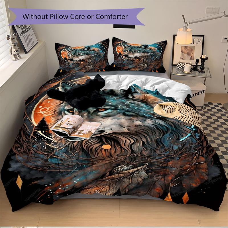 3pcs Nature's Spirit Animal Wolf Printed Bedding Set, Soft and Comfortable Quilt Cover for Bedroom, Guest Room