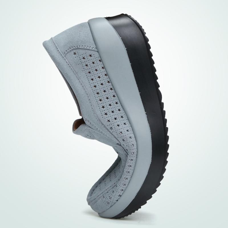 Fashion Women Wedge Heels Platform Shoes Genuine Leather Loafers Casual Walking Shoes Non-slip Mother Shoes