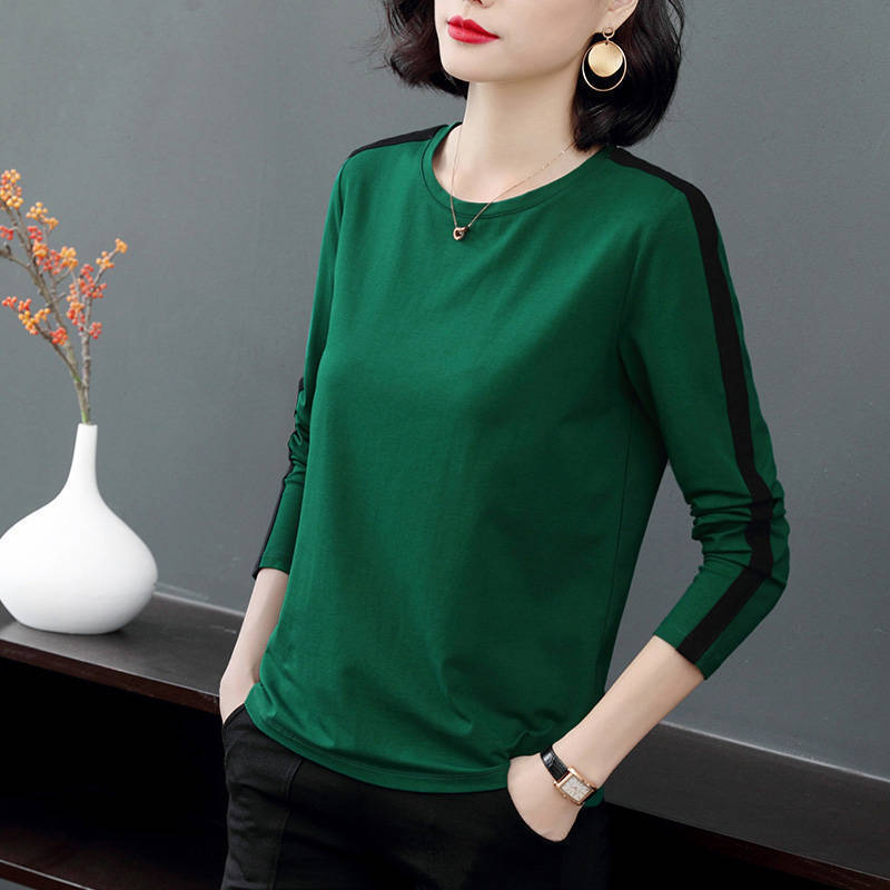 

Women s Winter Round Neck Pullover Top Slim Solid Color Long Sleeve XS