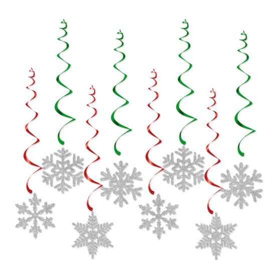 8 Pcs Christmas Snowflake Hanging Swirl Decorations Winter Party Glitter Snowflake Ceiling Streamers for Christmas Birthday Baby Shower New