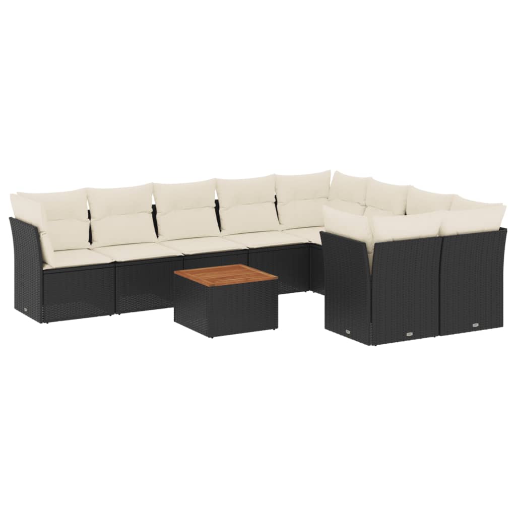 Vidaxl 10-Cz. Garden Lounge Set, Cushions Black Rattan Pe