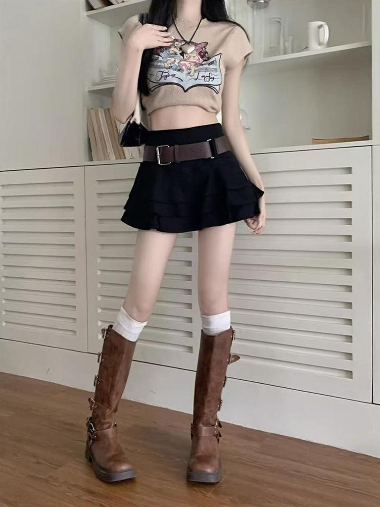 Women's Denim Mini Skirt Y2K Style Vintage Ruffled Shorts Skirt High Waist Korean Fashion Clothing