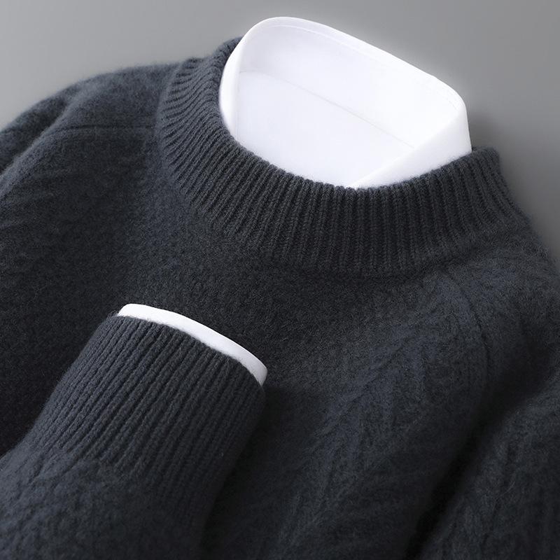 Men's Thick 100% Pure Wool Half-High Collar Knit Cashmere Pullover Sweater for Autumn and Winter