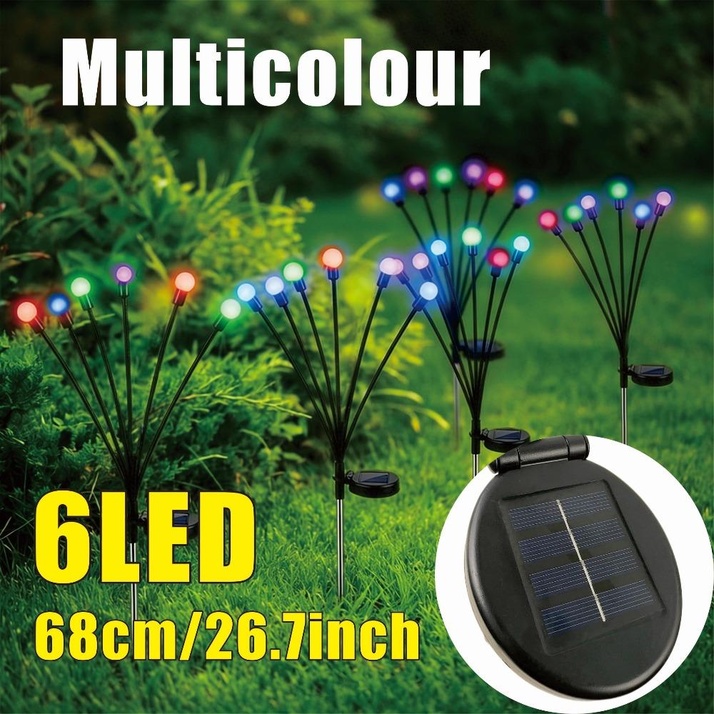 Wind Swaying Solar Powered Firefly Lights Waterproof Outdoor LED Stakes For Garden Pathway Decor Lawn Lamps 6 LED разноцветный