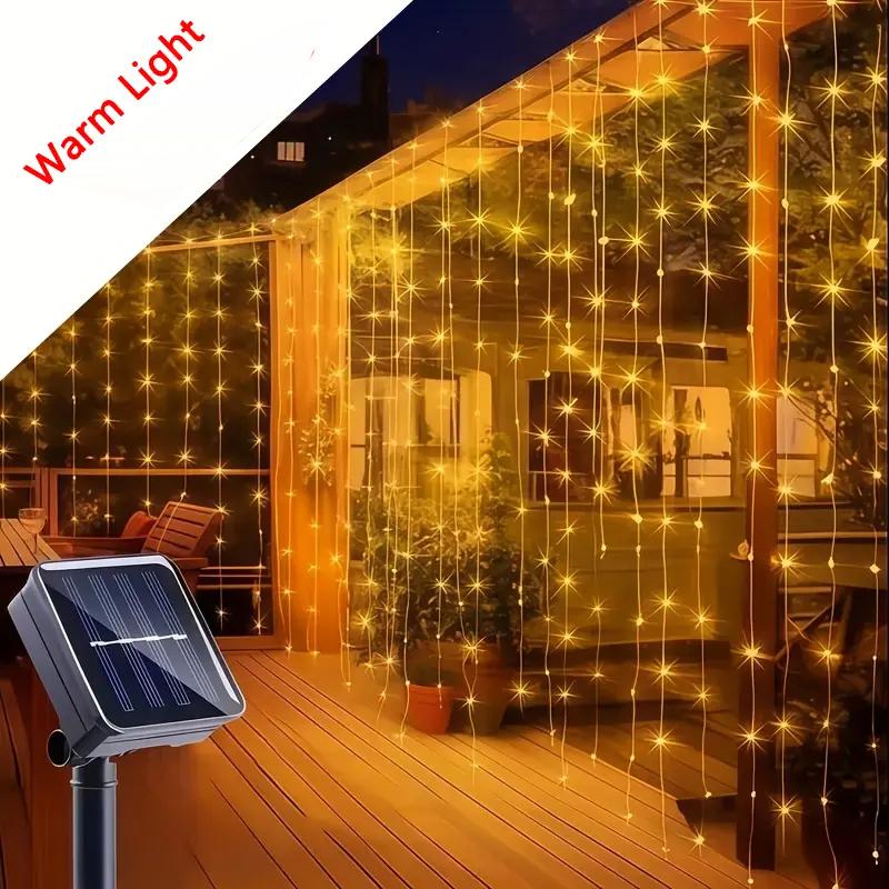 Solar Curtain Light String 3X3M 8 Lighting Modes Solar Garden Fairy Light for Christmas Wedding Patio Party Holiday Decoration