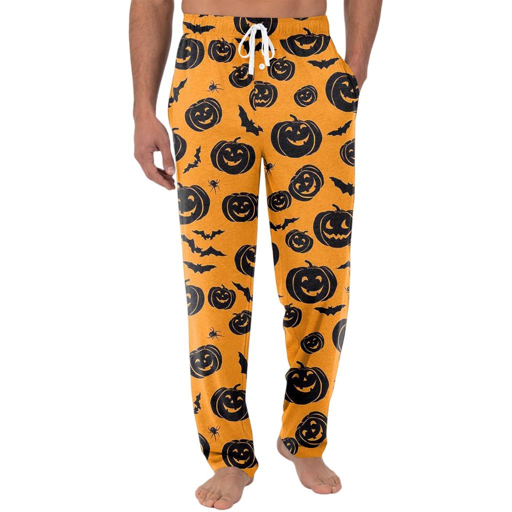 Men's Knitted Halloween Print Pocket Casual Pants Pajama Pants