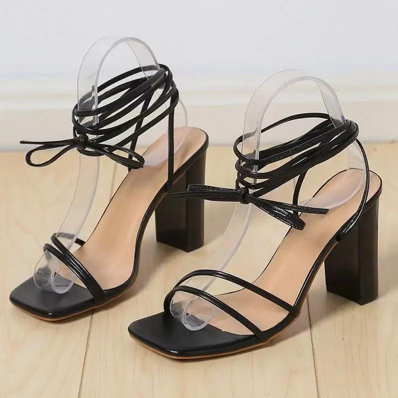 Fashion Women's Ankle Strap Cross-lacing Design Sandals Summer New Trend Fusion Fashion Thick Heel Sexy Open Toe High Heels Roman Shoes